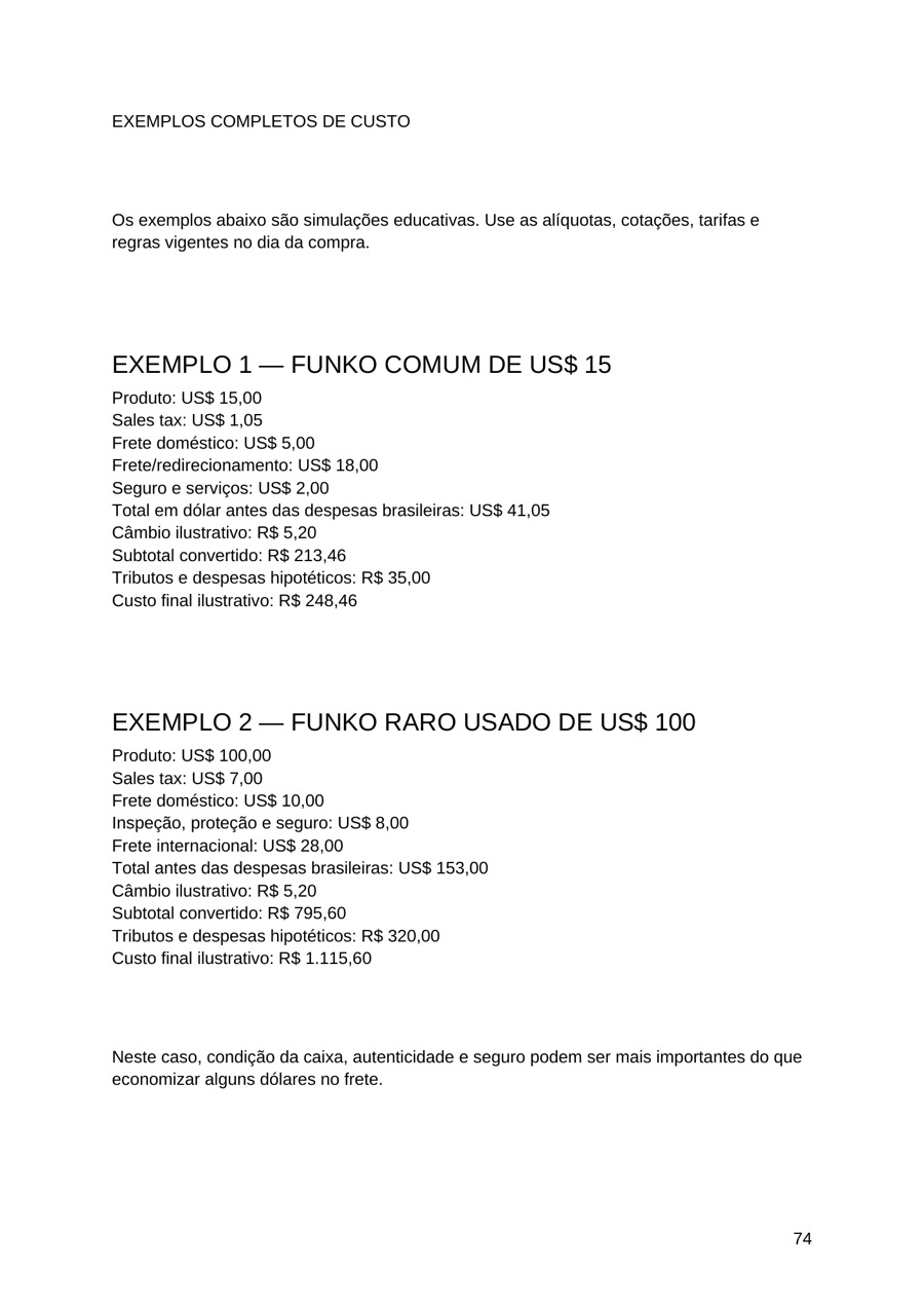 Página do ebook sobre Exemplos completos de custo
