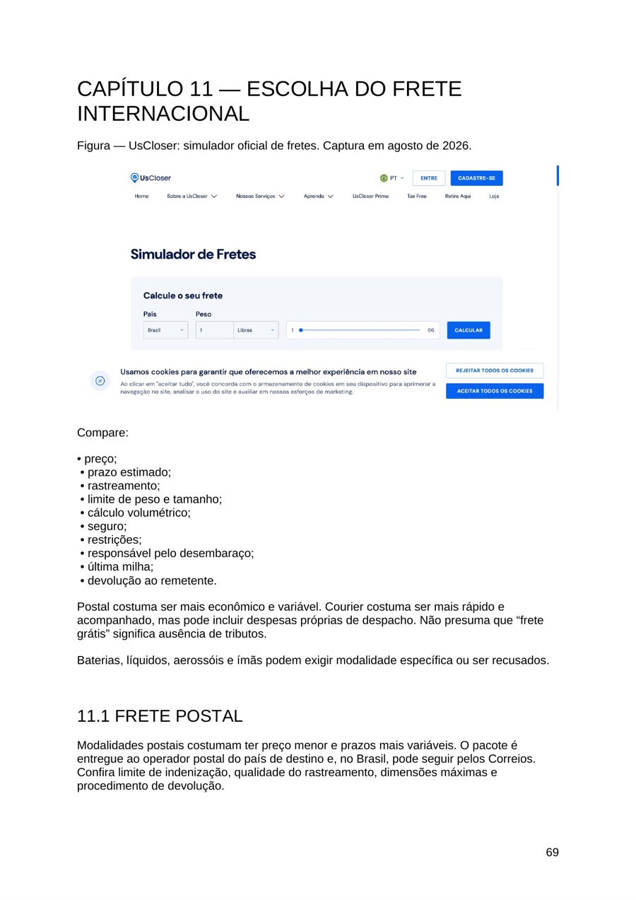 Página do ebook sobre Escolha do frete